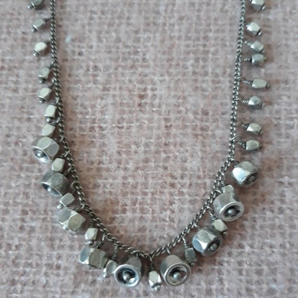 Fossil Necklace--Silver Tone Chain with Dangling Beads - Picture 2 of 5